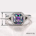 Iridescent Square Stone Halo Silver Tone Ring Polished Jewelry Accessory view 5