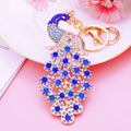 Jeweled Peacock Keychain with Blue Enamel and Multicolor Crystal Tail view 3