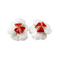 White Petal Enamel Flower Stud Earrings with Polished Metal Tone Details view 5
