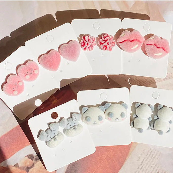 Flocked Velvet Cartoon Stud Earrings 7 Cute Designs