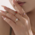 Open Adjustable Square Zircon Ring Side Accents Gold Steel view 3