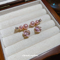 Pink Pearl and Crystal Flower Stud Earrings with Faceted Drops view 3