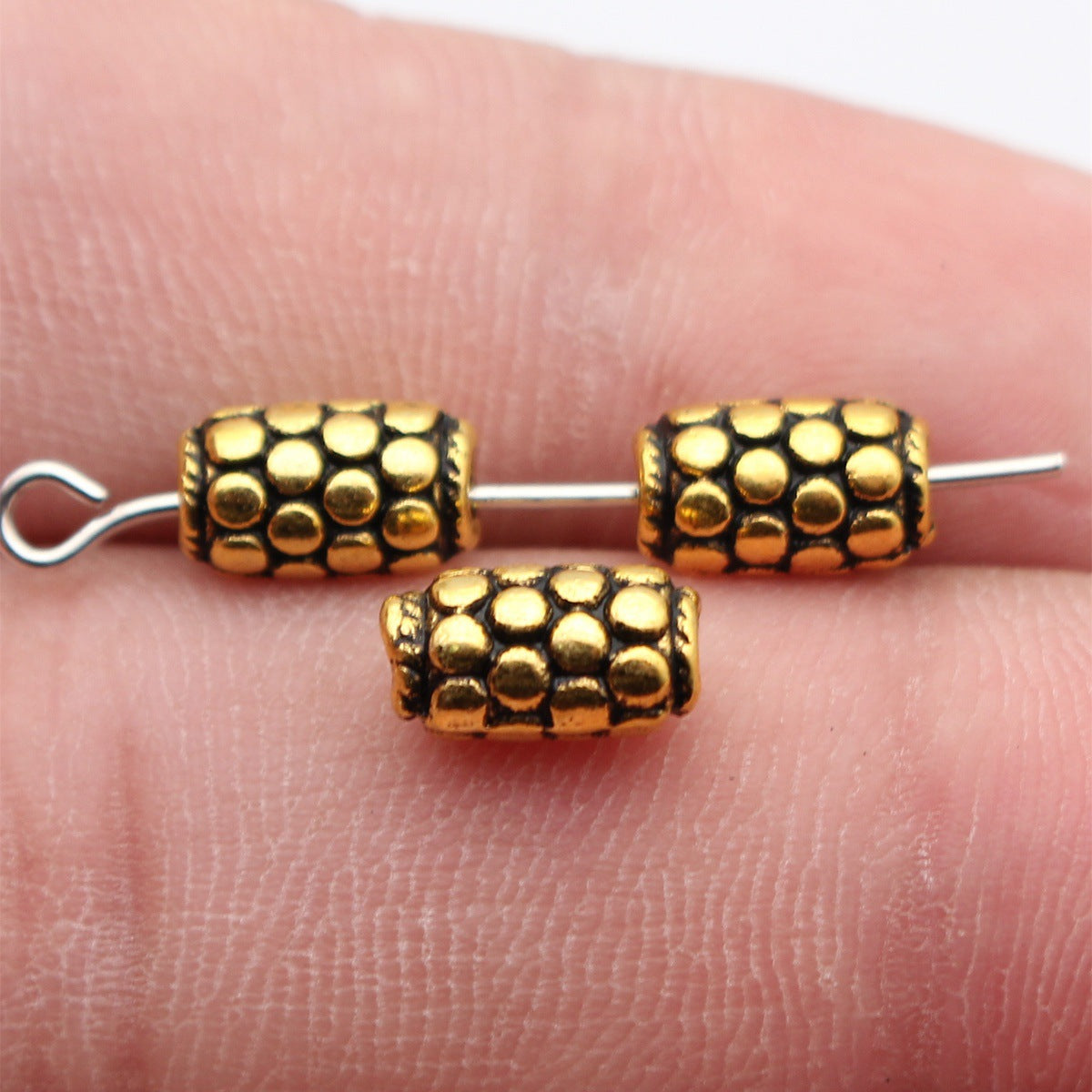 9.3x5.5x5mm 0.69g Antique Gold Zinc Alloy Snakeskin Texture Spacer Beads for Dreadlock Jewelry Making