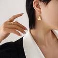 Heart Drop Earrings Curved Wire Stud Gold Steel Tone view 4