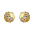 Gold Tone Textured Round Disc And Clear Stone Arc Stud Earrings view 5