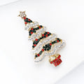 Striped Crystal Christmas Tree Brooch with Red Gift Base view 3