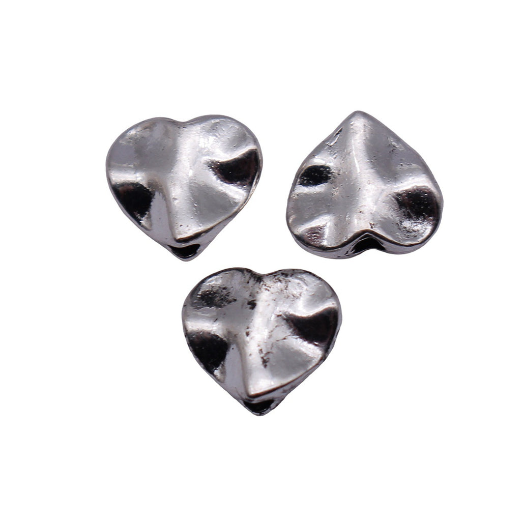 10x9x3.9mm 0.84g Antique Silver Zinc Alloy Hammered Heart Loose Metal Beads for DIY Jewelry Making