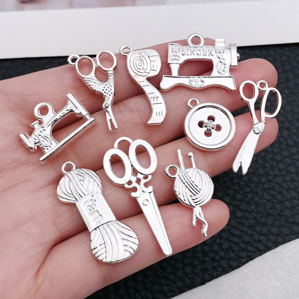 Vintage Zinc Alloy Scissors Sewing Machine Charm Pendant for DIY Bracelet Necklace Key Ring