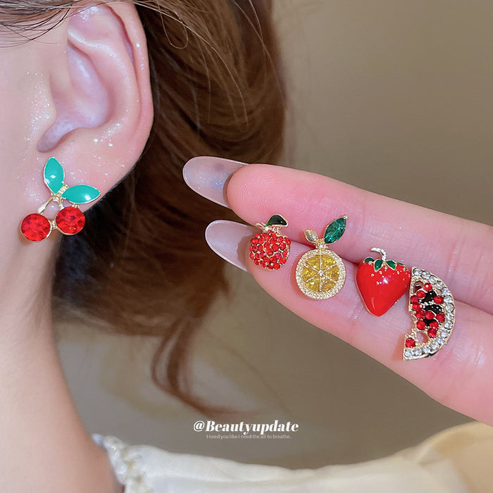 Ten Piece Colorful Fruit Motif Stud Earring Set Jewelry Accessory