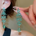 Green Leaf Crystal Chandelier Earrings in Four Distinct Styles view 4