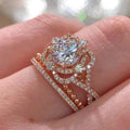 Rose Gold Tone Layered Petal Halo Clear Stone Ring view 1