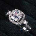 Silver Tone Cushion Clear Stone Halo Ring With Side Accents view 3