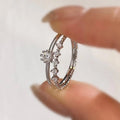 Silver Tone Solitaire and Chevron Stacking Ring Set Sizes 6-10 view 3
