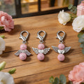 Pink Cross Bead Angel Keychain Silver Clasp Six Wing Styles view 3