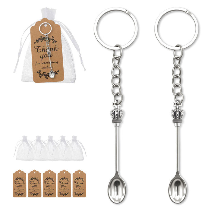 Silver Crown Mini Teaspoon Chain Split Ring Keychain
