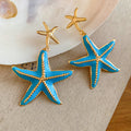 Enamel Starfish Drop Stud Earrings with Polished Metal Tone Details view 7