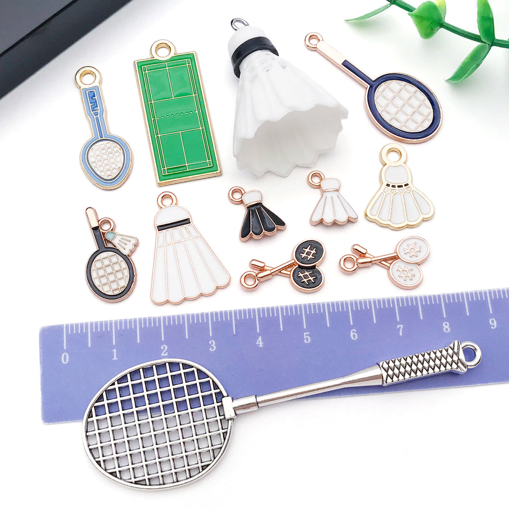 Zinc Alloy Badminton Racket Court Charm Pendant for DIY Bracelet Necklace Keychain
