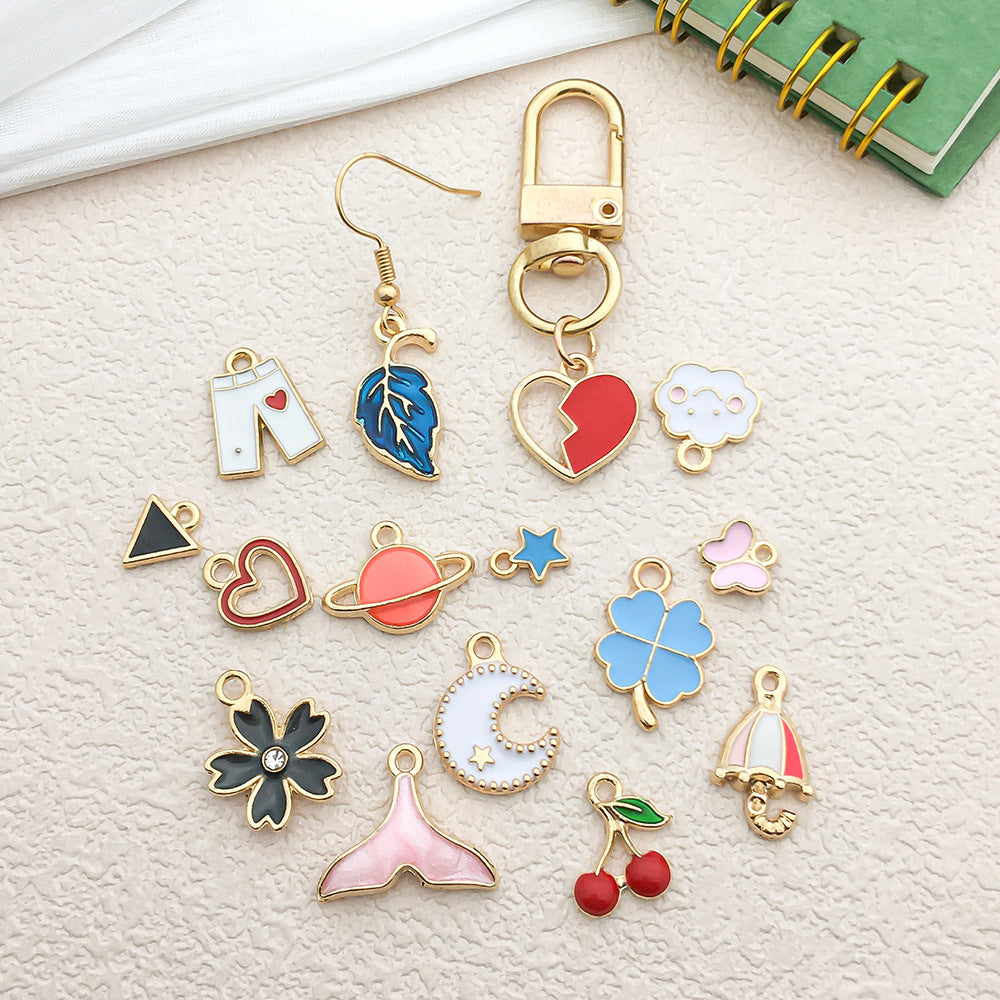 Enamel Zinc Alloy Flower Heart Four Leaf Clover Charm Pendants for DIY Earrings Jewelry