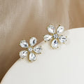 Gold Flower Crystal Stud Earrings Champagne Teardrop Petals view 3