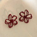 Burgundy Cord Outline Flower Stud Earrings Fashion Jewelry view 6