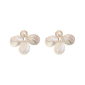 White Petal Flower Stud Earrings with Pearly Centers view 5