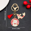 Red Thousand Fortune Cat Koi Tassel Metal Keychain Pair view 6