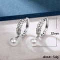 Silver Tone Leaf Hoop and Faux Pearl Drop Earrings view 5