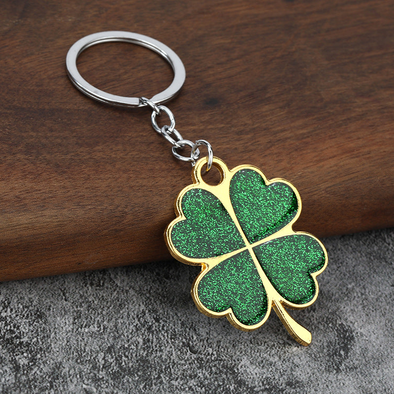 Lucky Glitter Four-Leaf Clover Alloy Keychain Gift Pendant