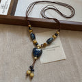 Ceramic Heart Pendant Cord Necklace Multicolor Glaze Beads view 6