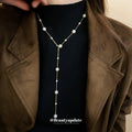 Station Pearl Y Lariat Drop Necklace Gold Silver Tones view 4