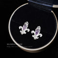 Silver Tone Purple Stone Fleur De Lis Iris Stud Earrings view 6