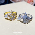 Butterfly Pearl Crystal Open Rings Gold Silver Tones view 4
