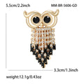 Crystal Owl Brooch with Beaded Fringe in Gold or Silver Tone view 4