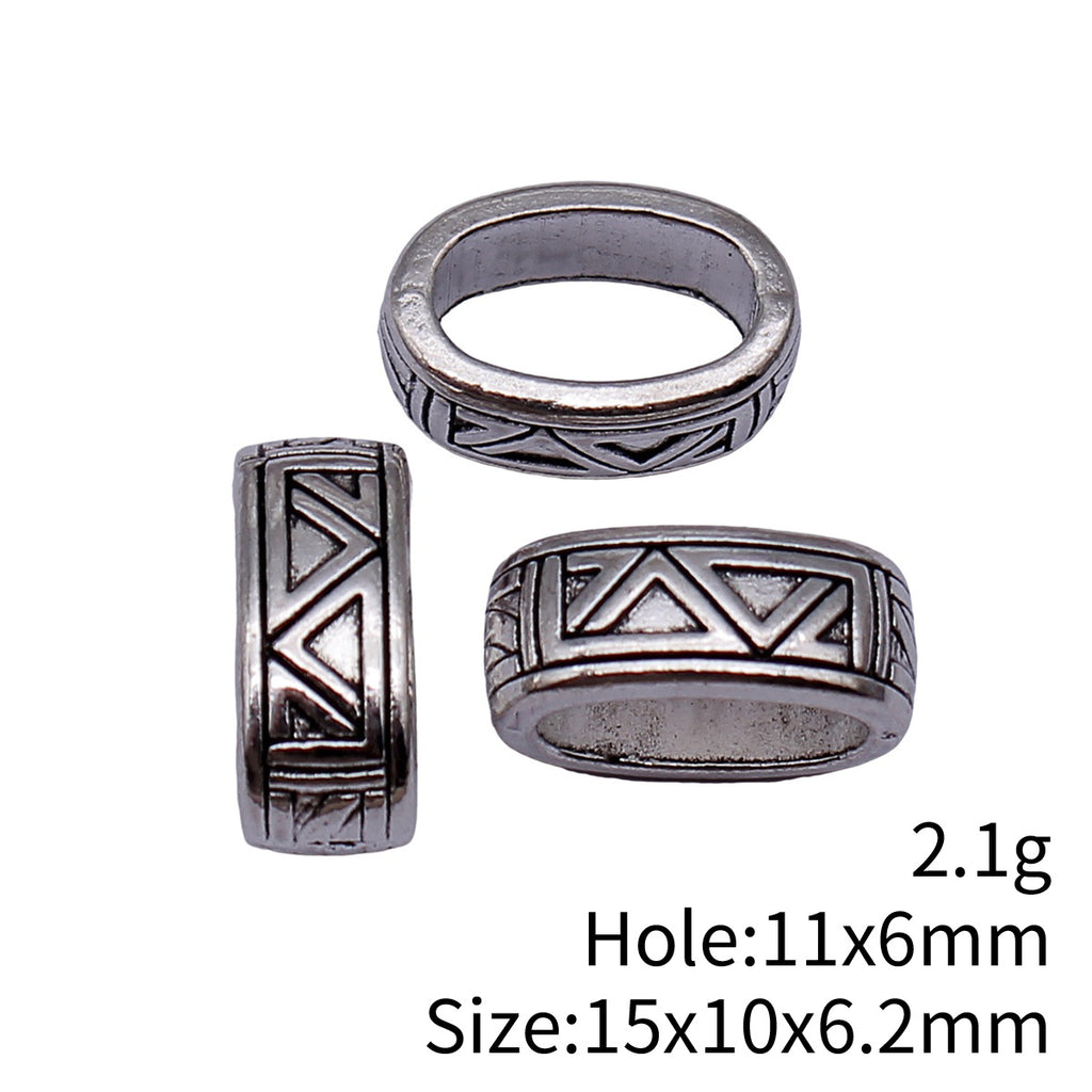 15x10x6.2mm 2.1g Antique Silver Zinc Alloy Oval Triangle Pattern Large Hole Beads for Bracelet Making