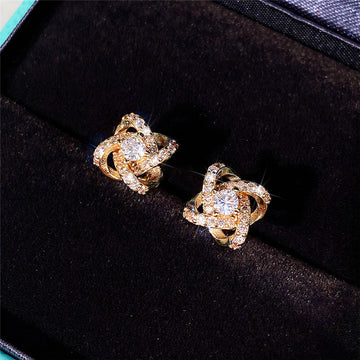 Gold And Silver Tone Flower Knot Clear Stone Stud Earrings