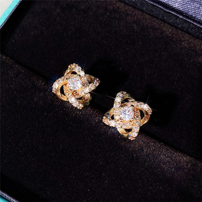 Gold And Silver Tone Flower Knot Clear Stone Stud Earrings