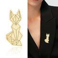 Geometric Fox Metal Brooch in Detailed Metal and Crystal Design view 2