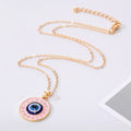 Gold Tone Round Crystal Evil Eye Pendant Necklaces in Four Colors view 2
