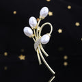 Gold Tone Floral Bouquet Pearl Look Metal Brooch Pin view 5
