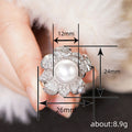 Silver Tone Camellia Flower Pearl Ring Pave CZ Sizes 6-10 view 4