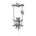 Antique Silver Cat on a Swing Brooch With Bird Details view 5