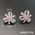 Pink Crystal Petal Flower Stud Earrings in Silver Tone view 4