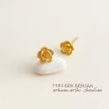 Gold Textured Rose Flower Stud Earrings Petite Bloom view 3