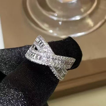 Open Cross X Clear Baguette Stone Cocktail Ring Two Tones