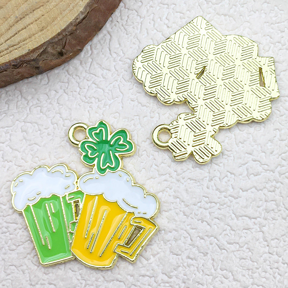 Enamel Zinc Alloy Clover Irish Beer Charm Pendant for Earrings Bracelets and Keychains