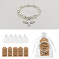 White Pearl Stretch Bracelet Winged Cross Charm Metal Charm view 1