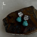 Silver Irregular Stud Turquoise Stone Drop Earrings view 1