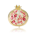 Gold Pomegranate Brooch Red Crystal Clear Rhinestone Pin view 5