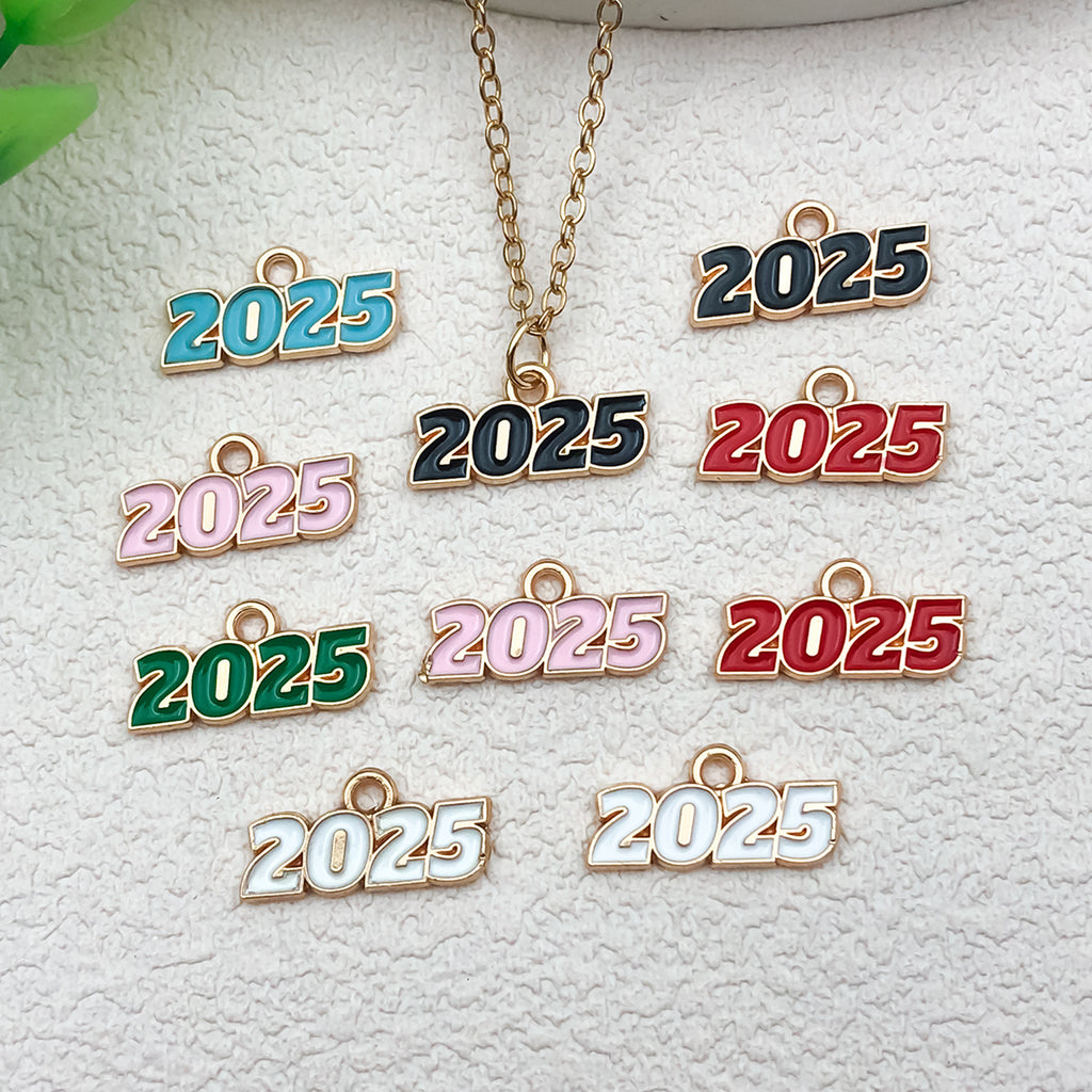 Zinc Alloy Enamel 2025 Year Souvenir Charm Pendant for DIY Bracelet Keychain Necklace