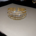Wide Multirow Round Crystal Open Cuff In Gold Or Silver Tone view 7